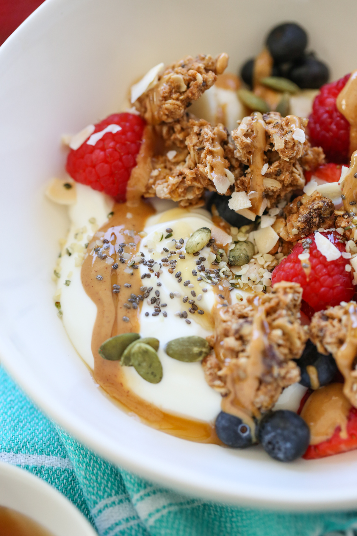 close up shot of a yogurt parfait